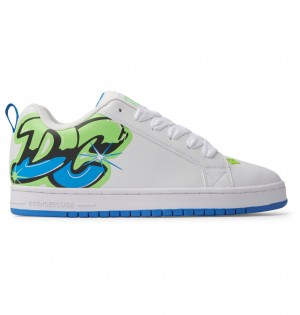 DC Graffiti Print Court Graffik Men Sneakers White / Light Green / Turquoise | US-3518UIE