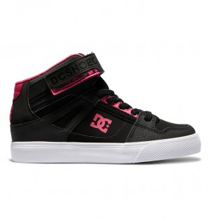 DC Pure High Elastic Lace High-Top Kids' Sneakers Black / Pink / Black | US-3246JOX