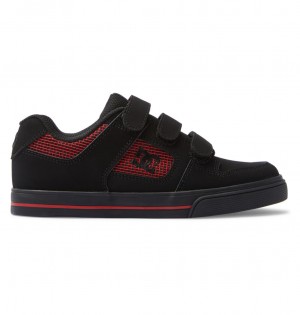 DC Pure Velcro Kids' Sneakers Black / Red | US-1926CRM