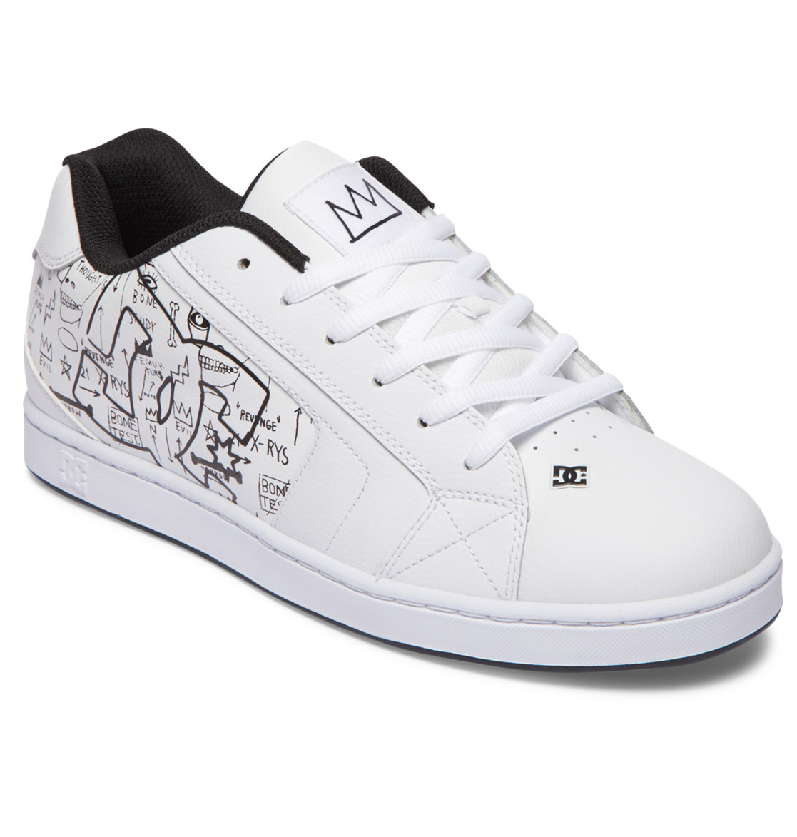 DC Basquiat Net Leather Men Sneakers White / Black | US-5846UQN