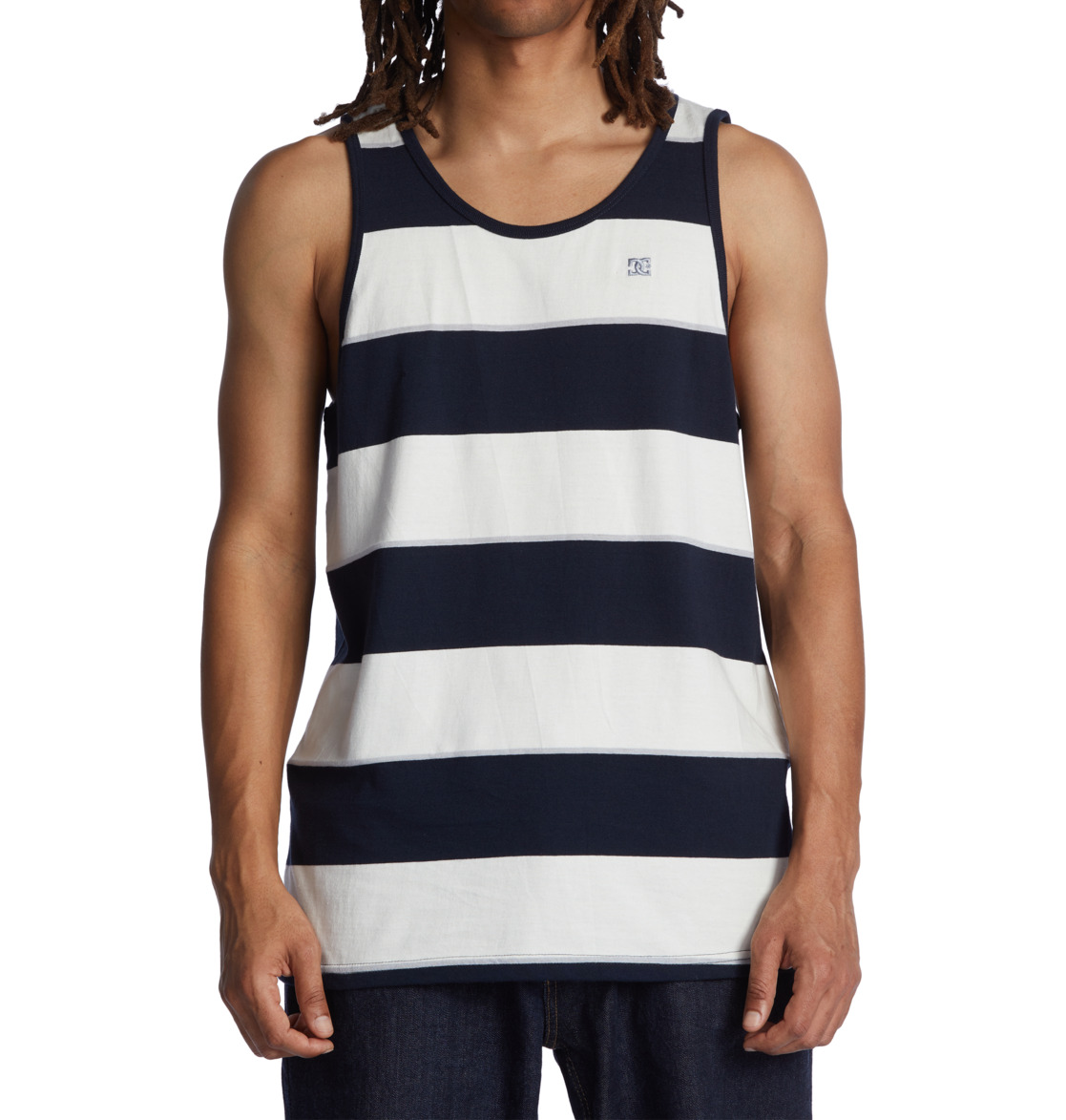 DC Crate Stripe Vest Men T-Shirt Navy Stripes | US-9315JUS