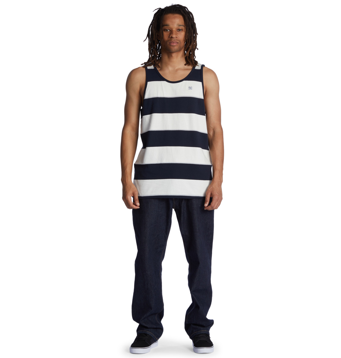 DC Crate Stripe Vest Men T-Shirt Navy Stripes | US-9315JUS