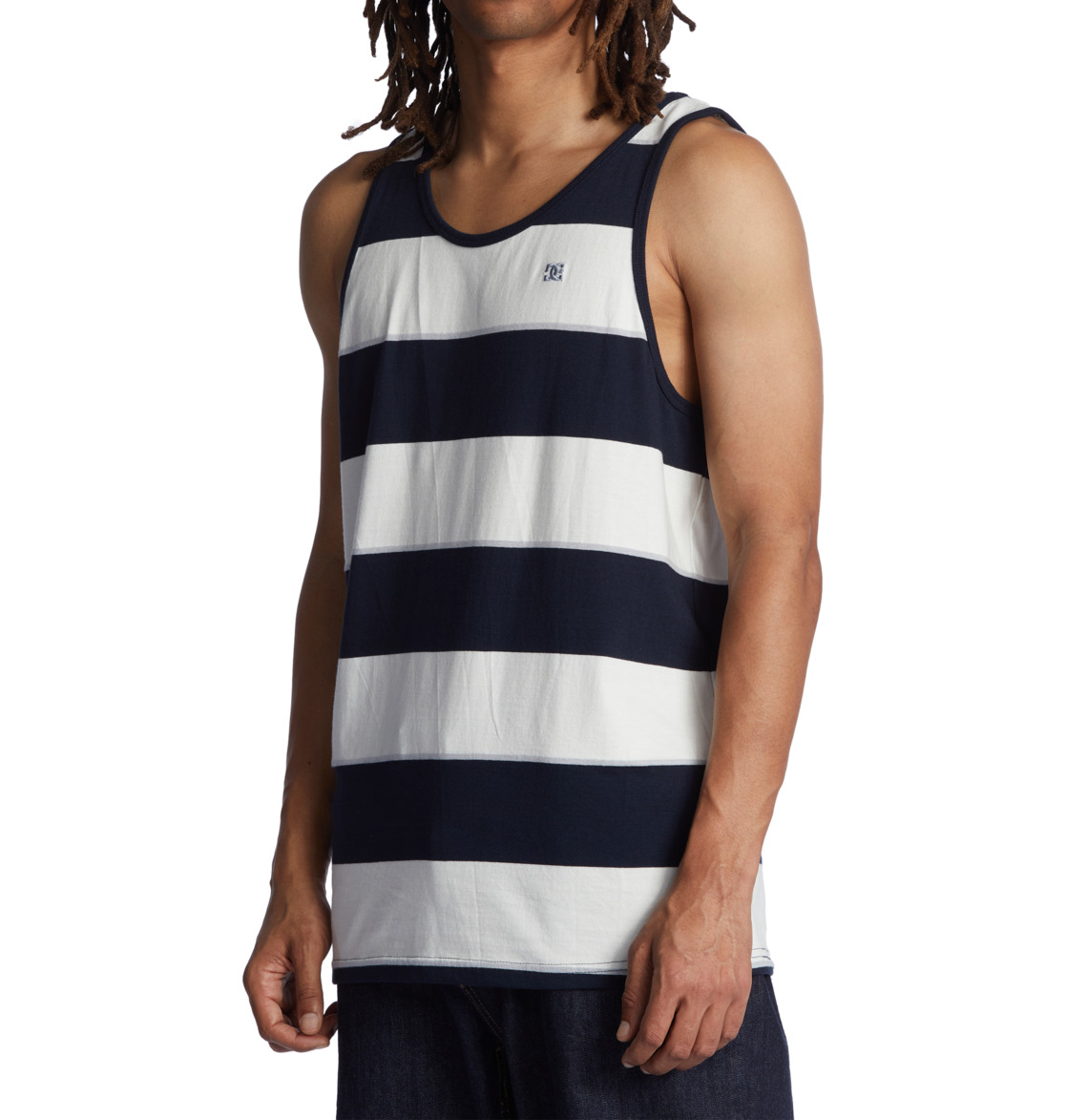 DC Crate Stripe Vest Men T-Shirt Navy Stripes | US-9315JUS