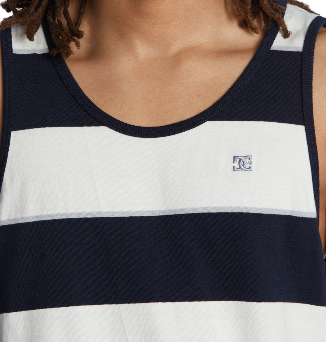 DC Crate Stripe Vest Men T-Shirt Navy Stripes | US-9315JUS