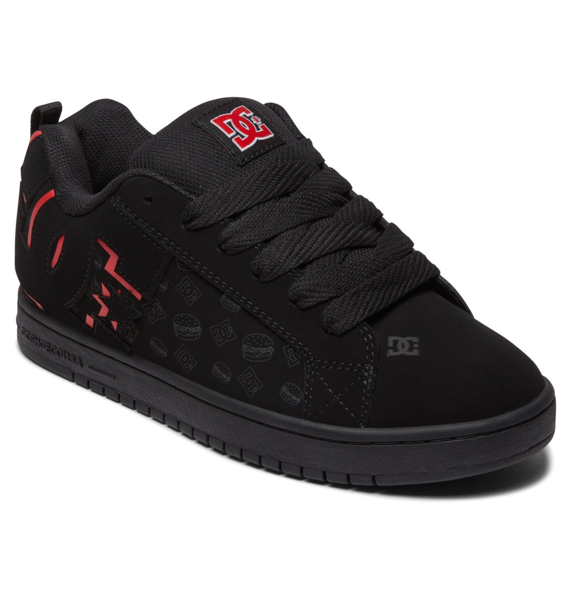 DC DC x Bobs Burgers Court Graffik Leather Men Sneakers Black / Red | US-0248SZY