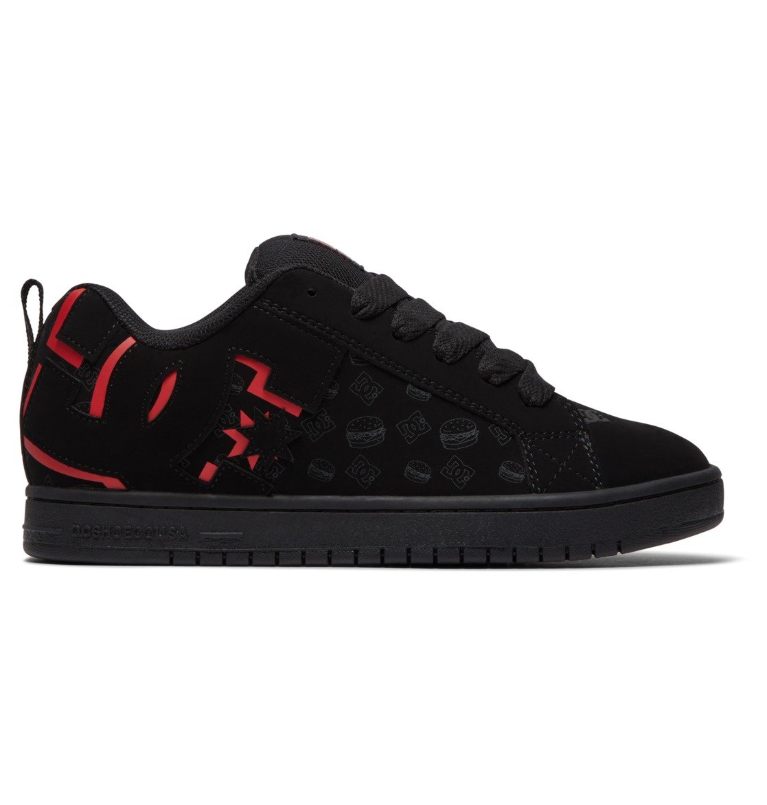 DC DC x Bobs Burgers Court Graffik Leather Men Sneakers Black / Red | US-0248SZY