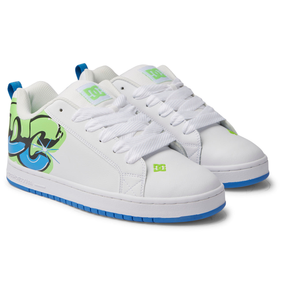 DC Graffiti Print Court Graffik Men Sneakers White / Light Green / Turquoise | US-3518UIE