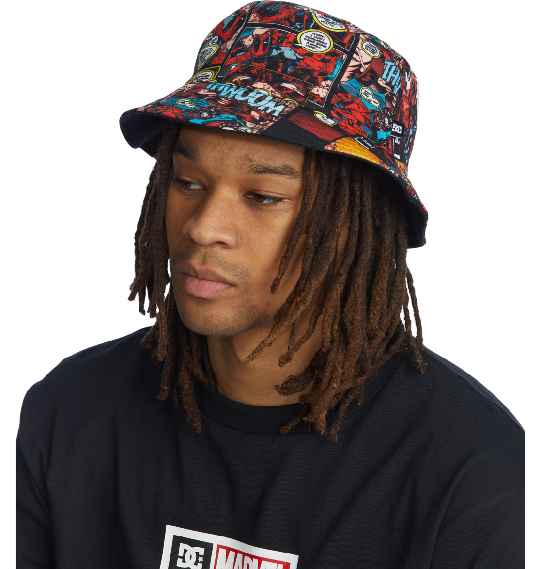 DC Marvel Deadpool X DC Reversible Bucket Men Hats Black | US-2159XIM