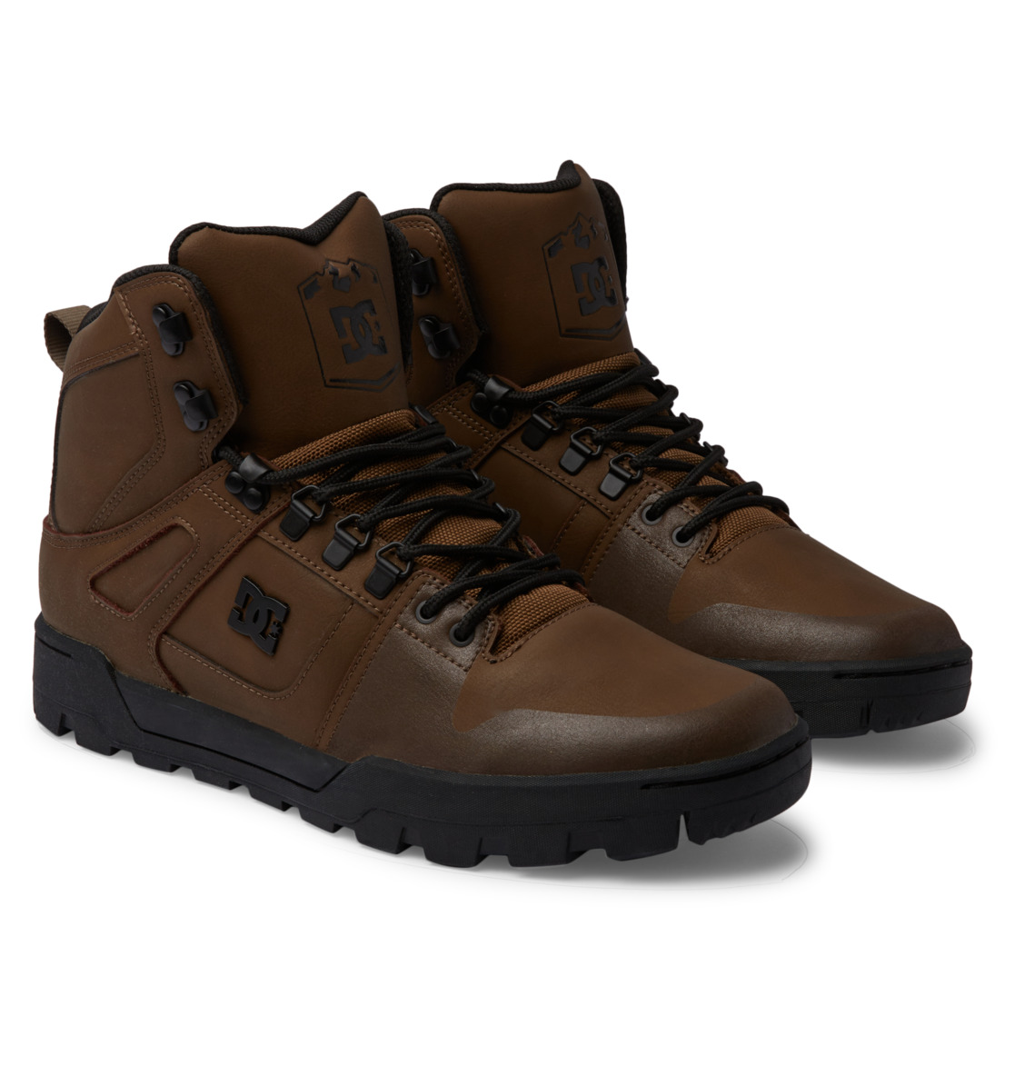 DC Pure Hi Water Resistant High Top Leather Men Winter Boots Dark Chocolate | US-6957NQC