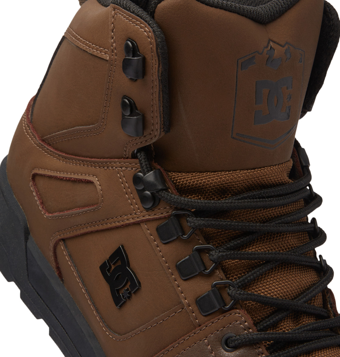 DC Pure Hi Water Resistant High Top Leather Men Winter Boots Dark Chocolate | US-6957NQC