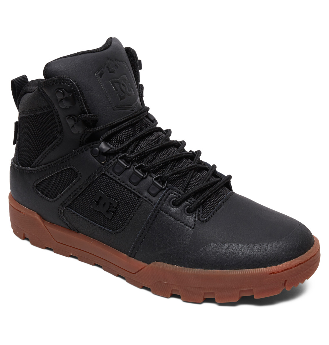 DC Pure Hi Water Resistant High Top Leather Men Winter Boots Black | US-2431TRX