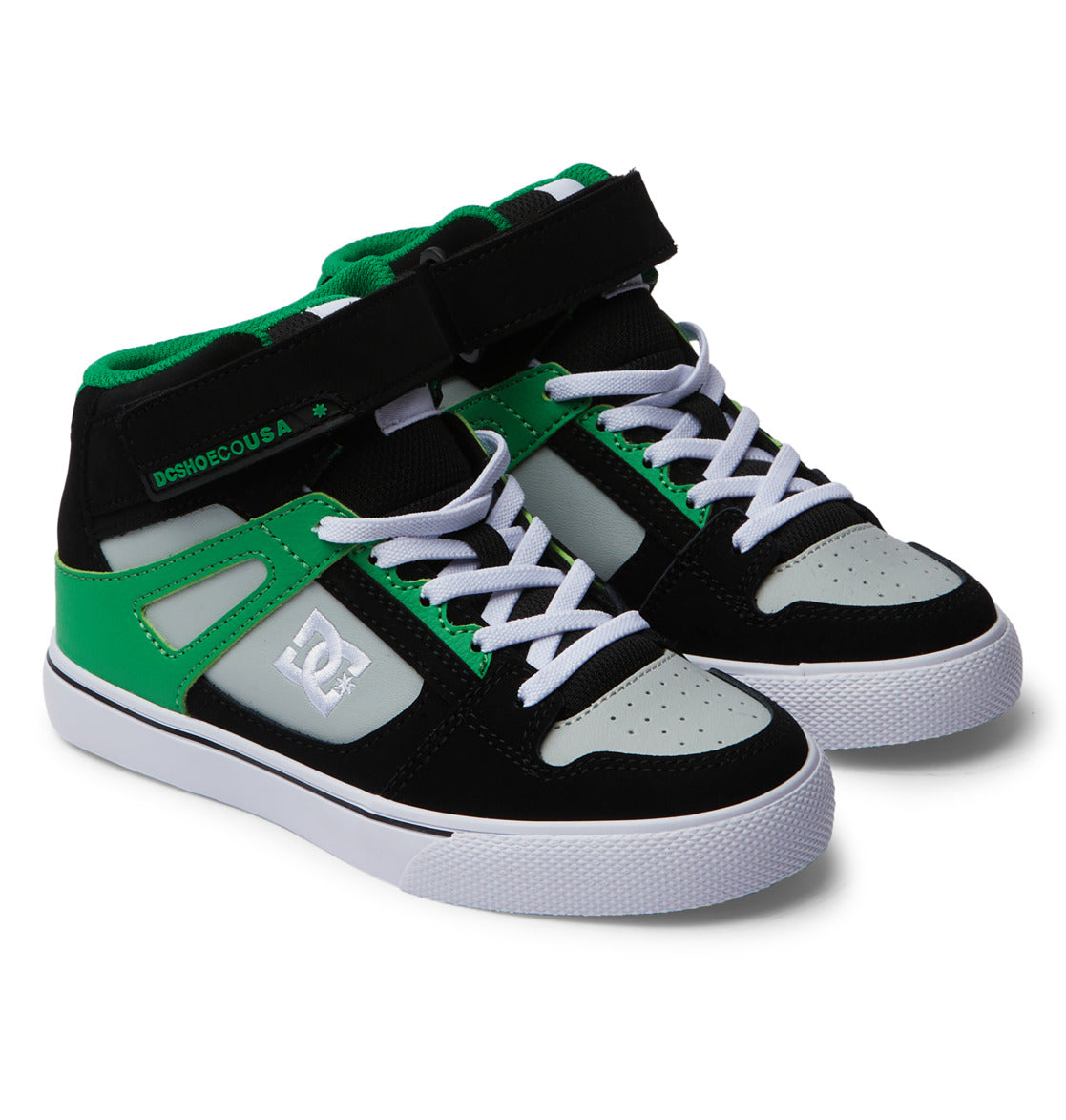 DC Pure High Elastic Lace High-Top Kids' Sneakers Black / Green | US-2357HBY