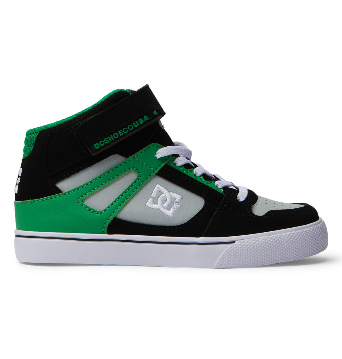 DC Pure High Elastic Lace High-Top Kids\' Sneakers Black / Green | US-2357HBY