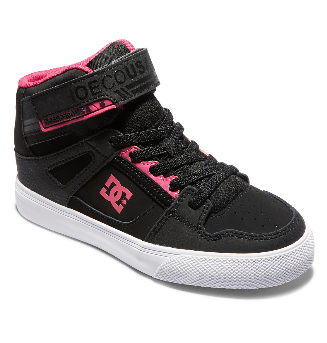 DC Pure High Elastic Lace High-Top Kids' Sneakers Black / Pink / Black | US-3246JOX