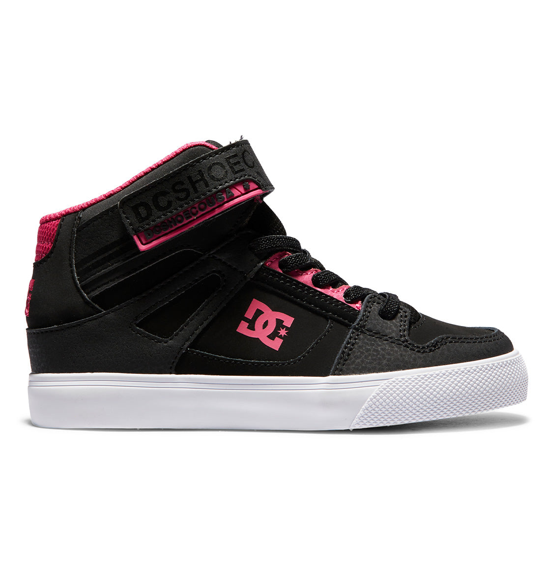 DC Pure High Elastic Lace High-Top Kids\' Sneakers Black / Pink / Black | US-3246JOX