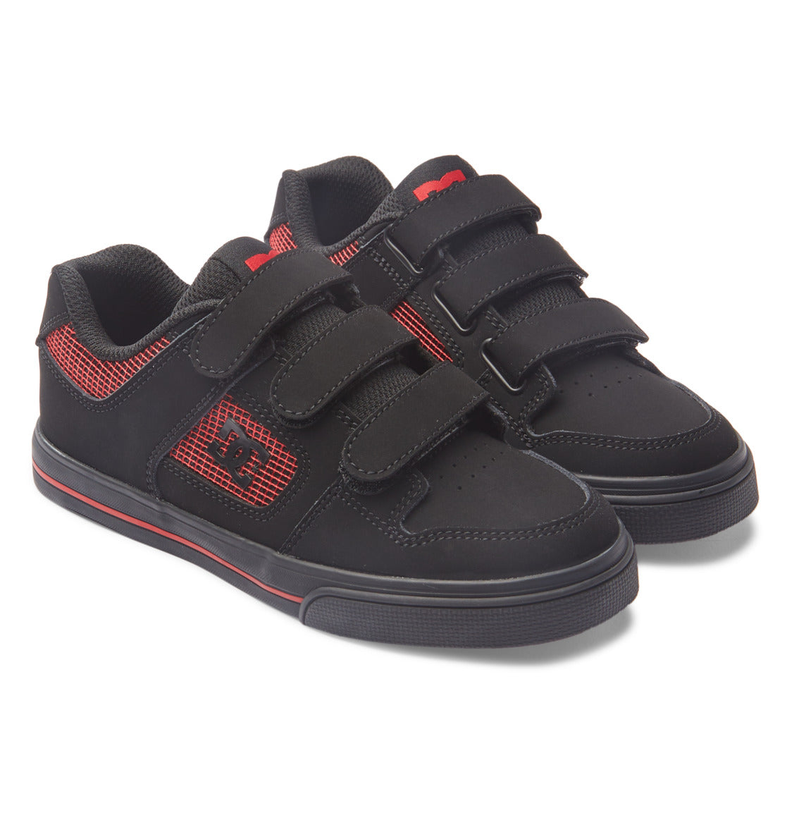 DC Pure Velcro Kids' Sneakers Black / Red | US-1926CRM