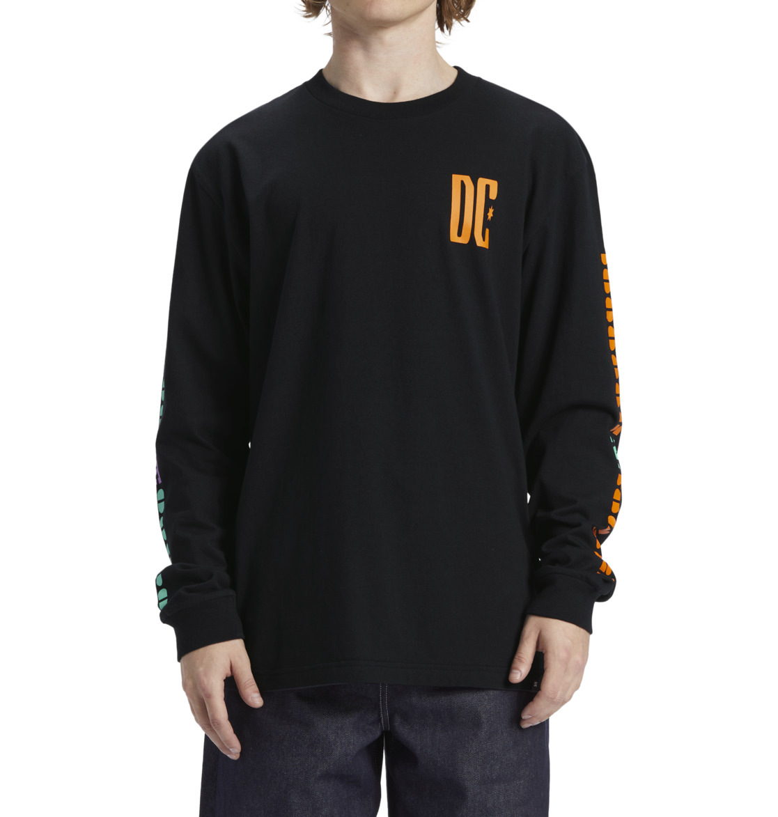 DC Sportster Long Sleeve Men T-Shirt Black | US-7580RBL