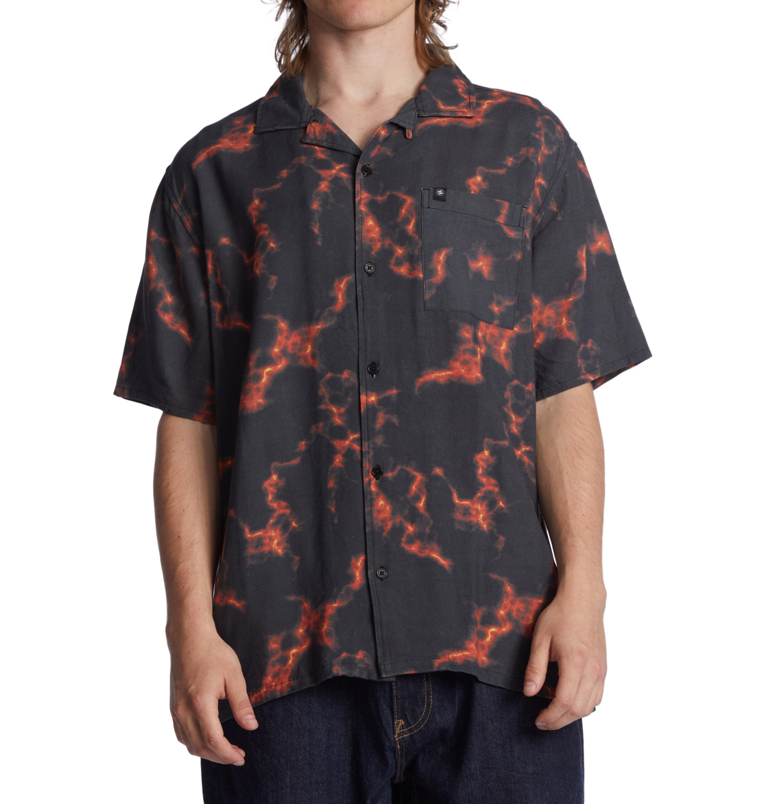 DC Tripped Vacation Short Sleeve Men Shirts Black Orange | US-0854HYL