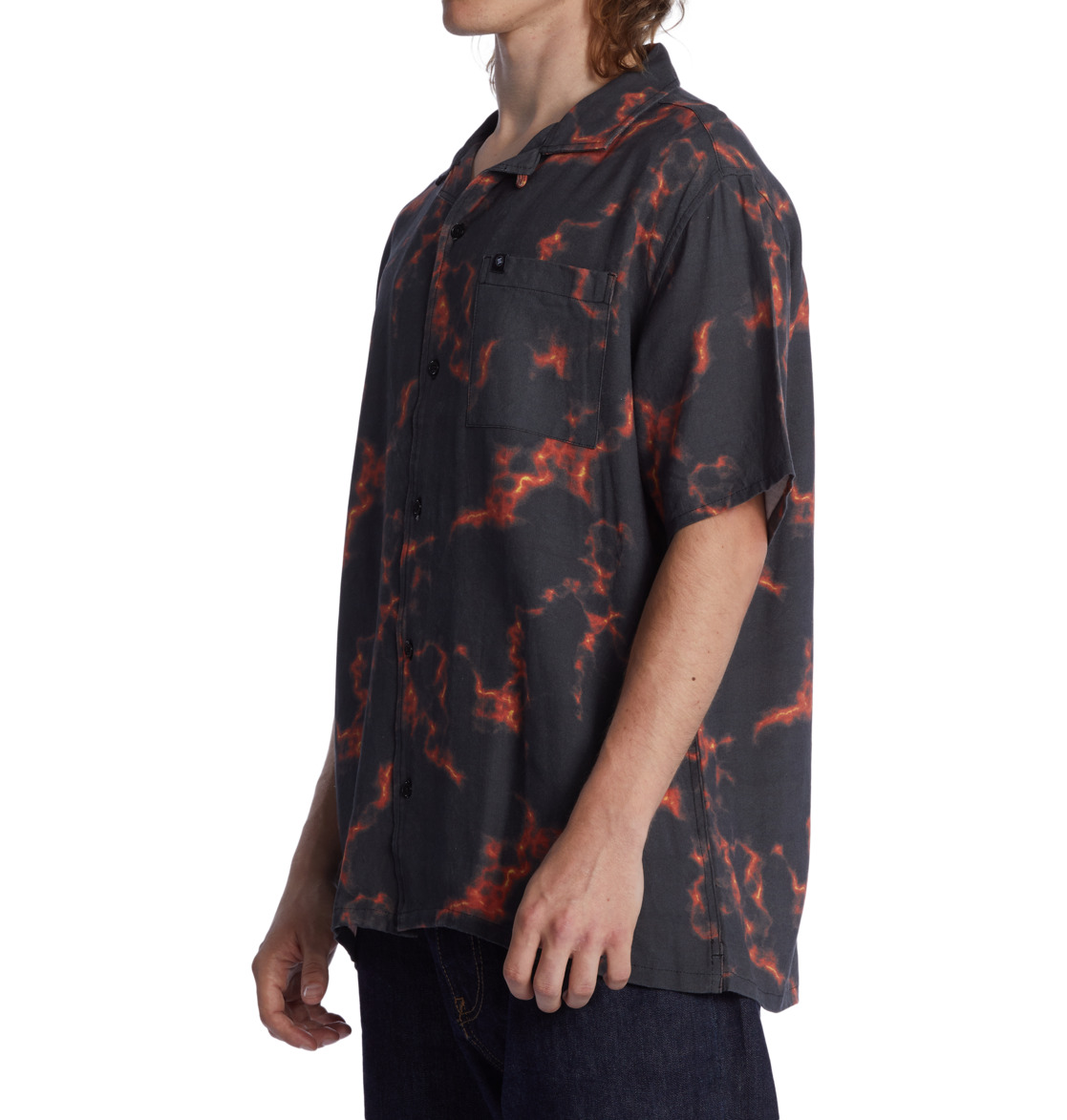 DC Tripped Vacation Short Sleeve Men Shirts Black Orange | US-0854HYL