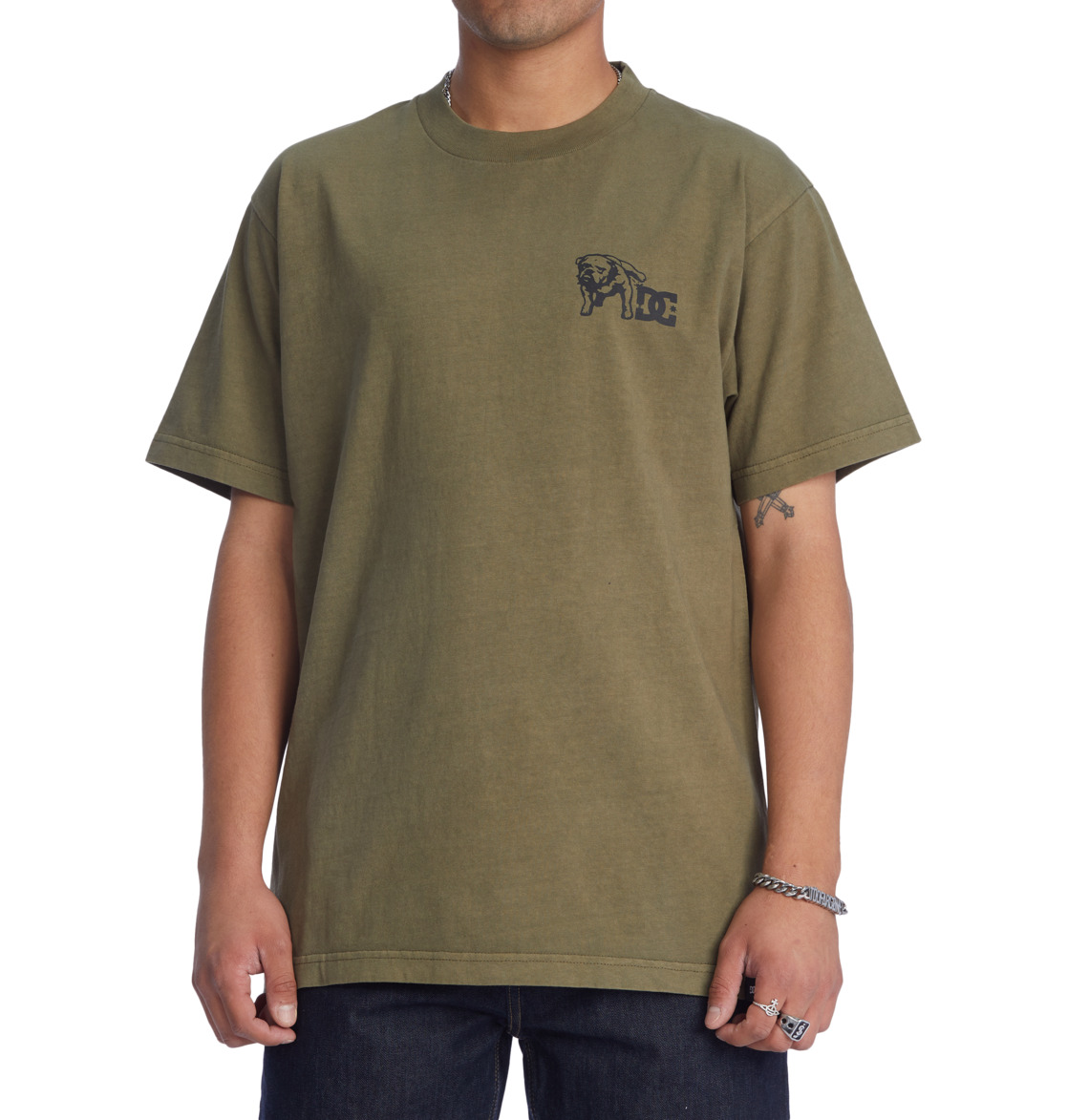 DC Watch Dog Men T-Shirt Dark Green Wash | US-4503ZIC