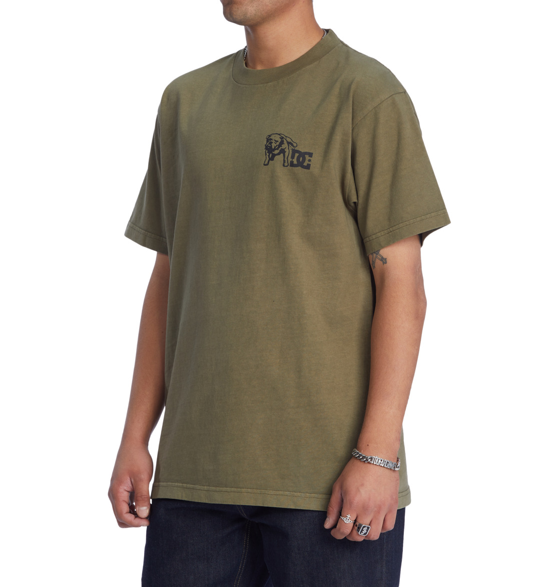 DC Watch Dog Men T-Shirt Dark Green Wash | US-4503ZIC