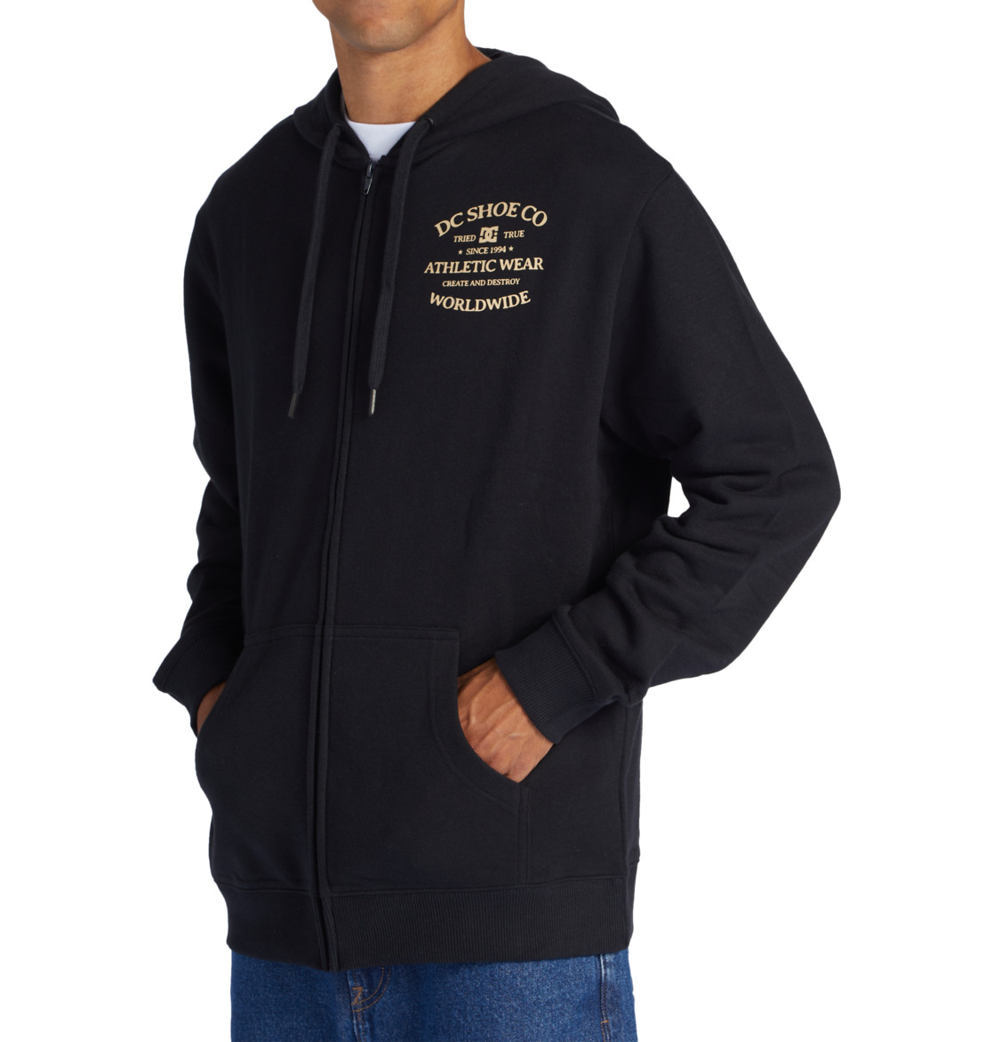 DC World Renowned Zip-Up Men Hoodie Black | US-1453TXZ