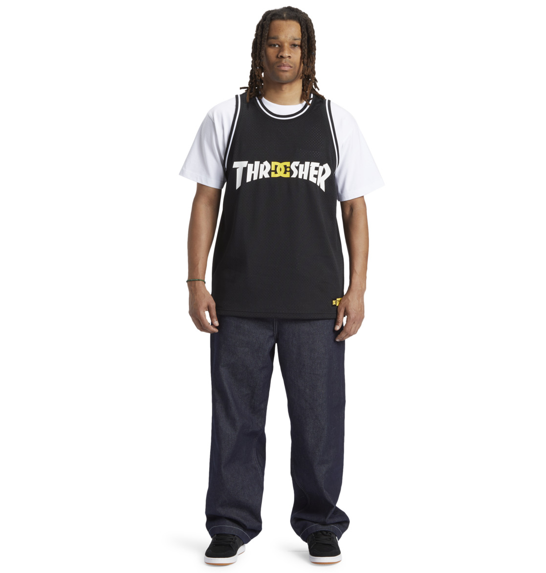 DC x Thrasher Jersey Basketball Jersey Men T-Shirt Black | US-6214XDS