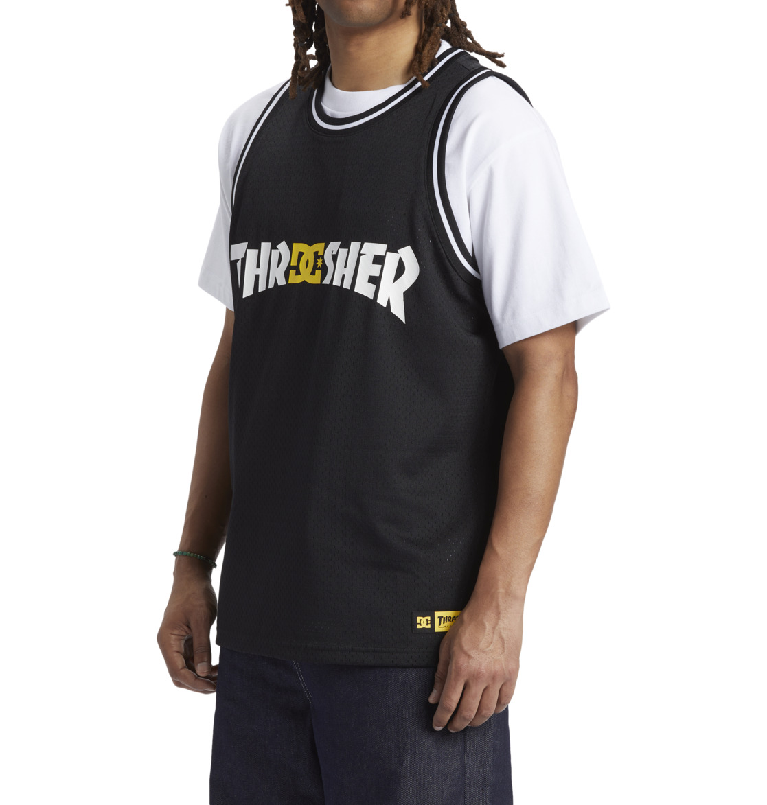 DC x Thrasher Jersey Basketball Jersey Men T-Shirt Black | US-6214XDS