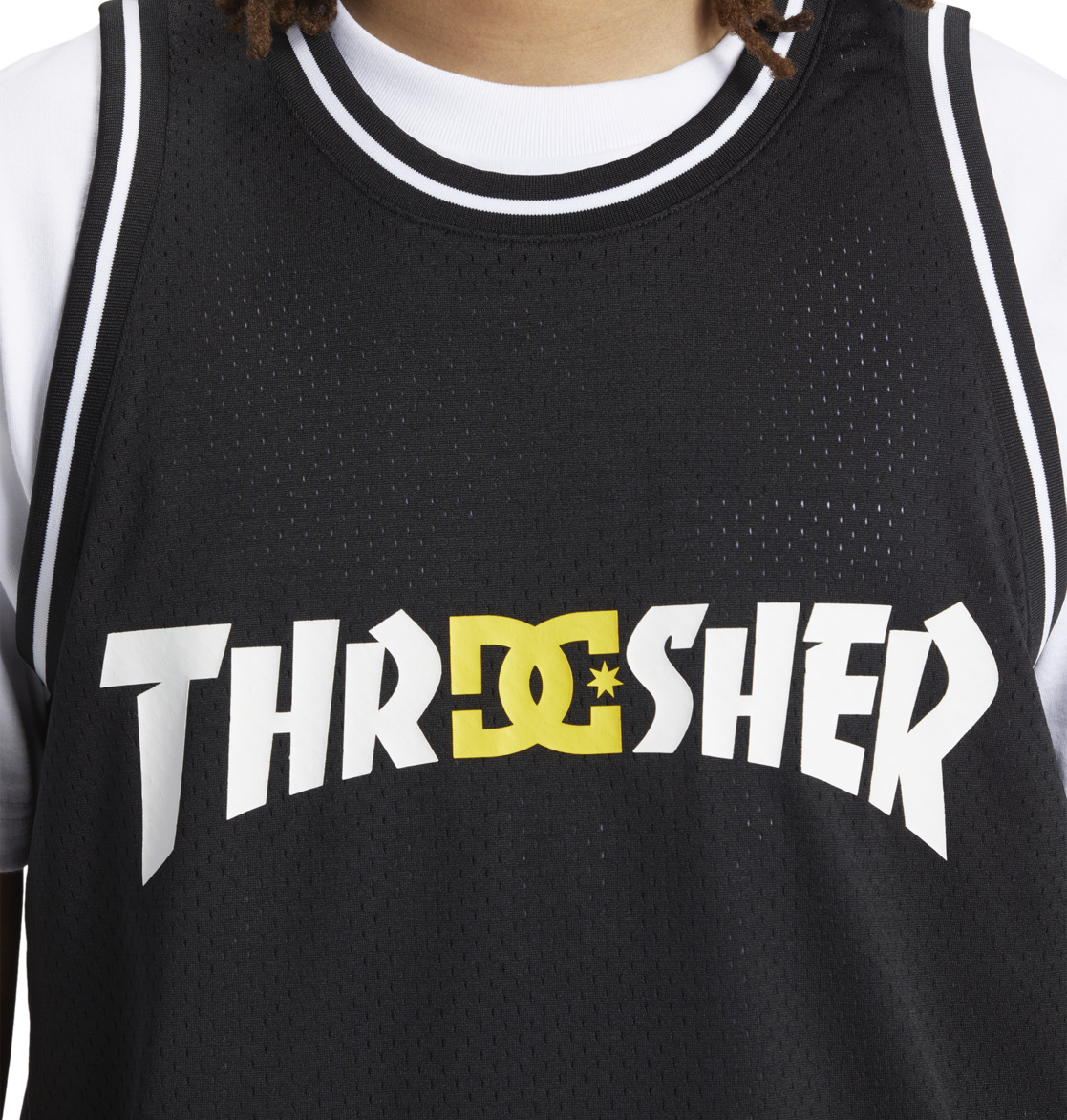 DC x Thrasher Jersey Basketball Jersey Men T-Shirt Black | US-6214XDS